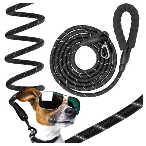 Mocna smycz dla psa treningowa odblaskowa KOBE 3m czarna