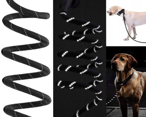 Mocna smycz dla psa treningowa odblaskowa KOBE 3m czarna