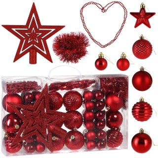 Zestaw bombek choinkowych ESTRELLA CZERWONY 66 sztuk