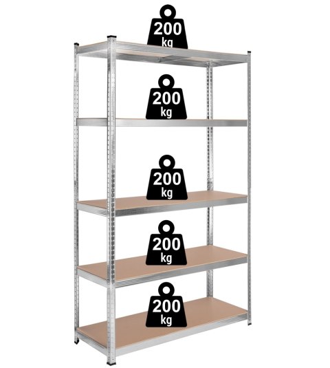 Regał stalowy magazynowy 200kg 5 poziomów 205x120x45 cm ocynkowany