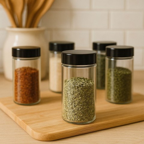 Stojak na przyprawy obrotowy ROTOR BLACK 20 słoiczków + 72 naklejki