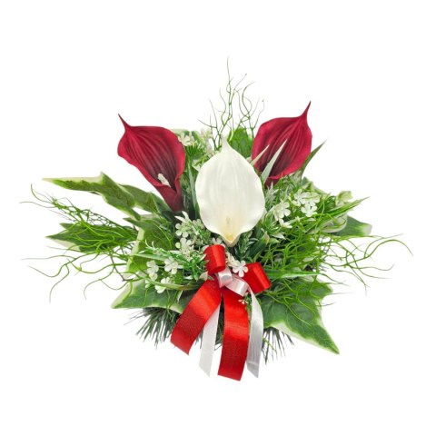 Stroik na cmentarz kwiaty na grób pomnik mała misa z obciążeniem