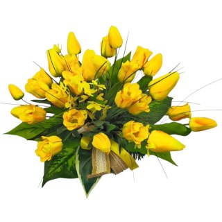 WIOSENNY STROIK NA CMENTARZ KWIATY NA GRÓB POMNIK Z OBCIĄŻENIEM TULIPANY