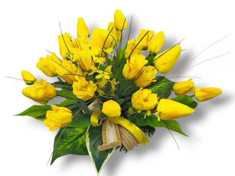 WIOSENNY STROIK NA CMENTARZ KWIATY NA GRÓB POMNIK Z OBCIĄŻENIEM TULIPANY