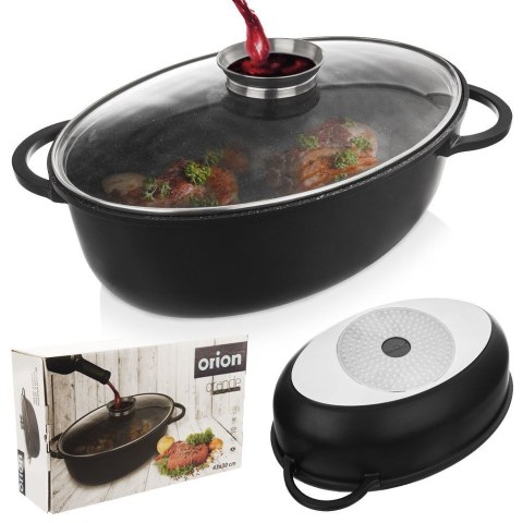 Brytfanna gęsiarka z pokrywką do piekarnika granitowa owalna GRANDE 8L 45x27.5cm ORION 127028