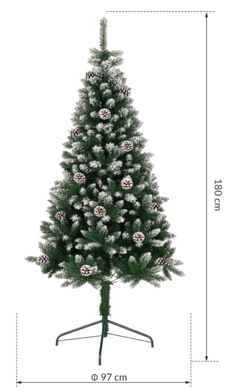 Choinka ośnieżona EVE świerk 180 cm szyszki stojak