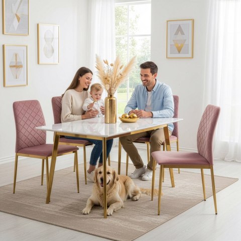 Krzesło welurowe tapicerowane MAVERIK Velvet gold różowe