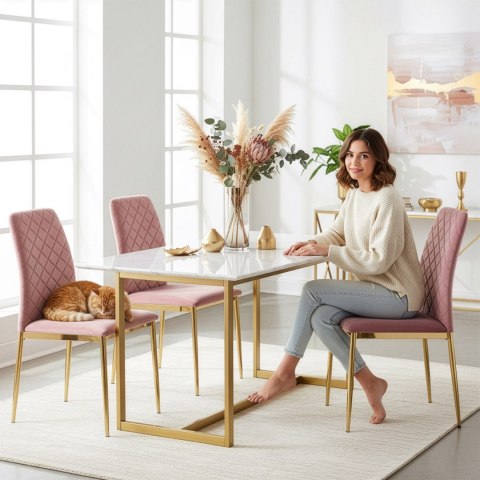 Krzesło welurowe tapicerowane MAVERIK Velvet gold różowe