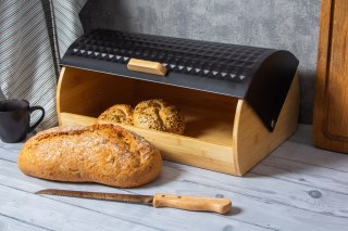 CHLEBAK DREWNIANY Z POKRYWĄ METALOWĄ + NÓŻ BRUNBESTE BB-2773