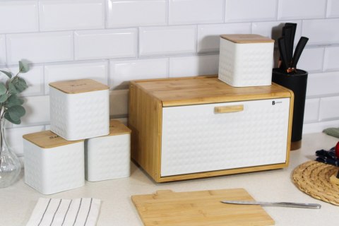 Chlebak bambusowy stalowy pojemnik na pieczywo chleb GEO biały BRUNBESTE BB-4257