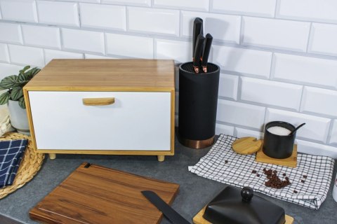 Chlebak bambusowy stalowy pojemnik na pieczywo chleb bułki biały BRUNBESTE BB-2677