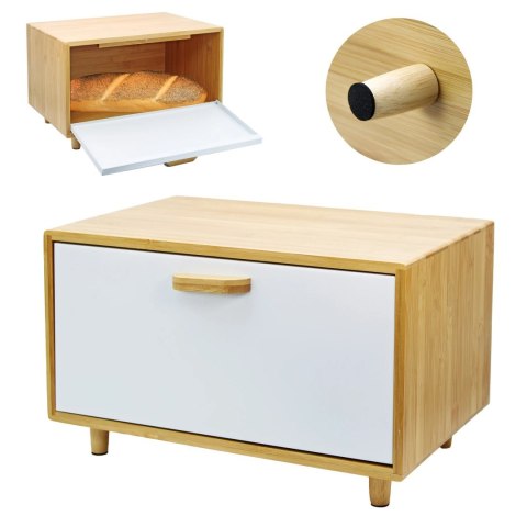 Chlebak bambusowy stalowy pojemnik na pieczywo chleb bułki biały BRUNBESTE BB-2677