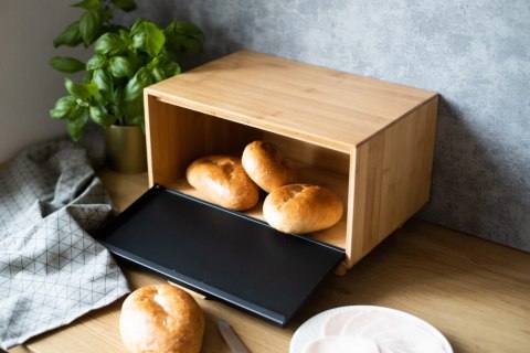 Chlebak bambusowy stalowy pojemnik na pieczywo chleb bułki czarny BRUNBESTE BB-1628