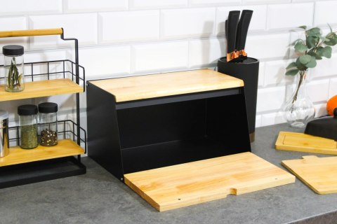 Chlebak dwustronny bambusowy stal pojemnik na chleb skośny czarny BRUNBESTE BB-4258
