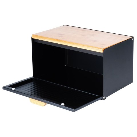 Chlebak metalowy pojemnik na chleb pieczywo drewniany czarny podwójna pokrywa 35.5x22x20.5cm VILDE 259619