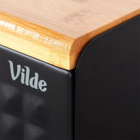 Chlebak metalowy pojemnik na chleb pieczywo drewniany czarny podwójna pokrywa 35.5x22x20.5cm VILDE 259619