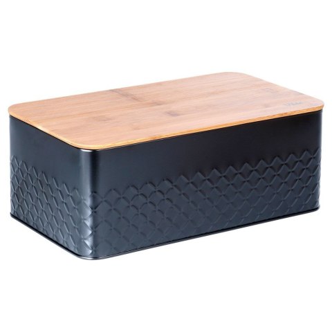 Chlebak metalowy pojemnik na chleb pieczywo z deską drewnianą czarny 33.5x18.5x12.5cm VILDE 259623