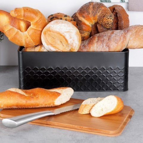 Chlebak metalowy pojemnik na chleb pieczywo z deską drewnianą czarny 33.5x18.5x12.5cm VILDE 259623