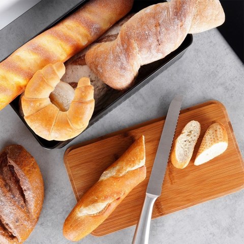 Chlebak metalowy pojemnik na chleb pieczywo z deską drewnianą czarny 33.5x18.5x12.5cm VILDE 259623