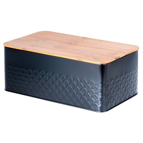 Chlebak metalowy pojemnik na chleb pieczywo z deską drewnianą czarny 33.5x18.5x12.5cm VILDE 259623
