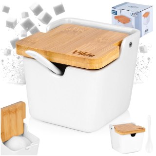 CUKIERNICZKA CERAMICZNA Z ŁYŻECZKĄ BIAŁA CUKIERNICA POJEMNIK NA CUKIER 250ML VILDE 139676