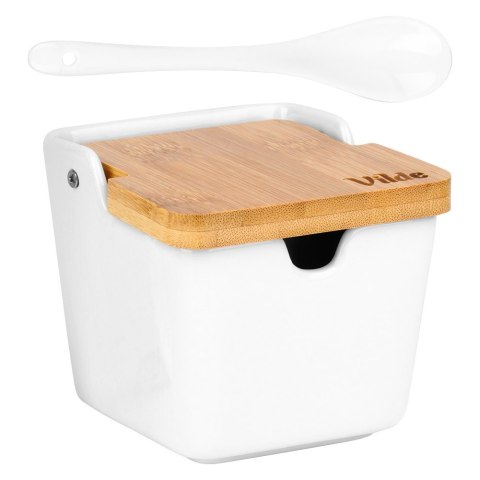 CUKIERNICZKA CERAMICZNA Z ŁYŻECZKĄ BIAŁA CUKIERNICA POJEMNIK NA CUKIER 250ML VILDE 139676