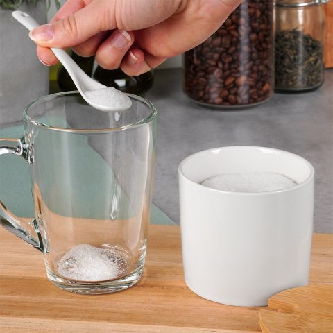 CUKIERNICZKA CERAMICZNA Z ŁYŻECZKĄ BIAŁA OKRĄGŁA CUKIERNICA POJEMNIK NA CUKIER 250ML VILDE 139682