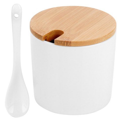 CUKIERNICZKA CERAMICZNA Z ŁYŻECZKĄ BIAŁA OKRĄGŁA CUKIERNICA POJEMNIK NA CUKIER 250ML VILDE 139682