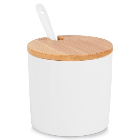 CUKIERNICZKA CERAMICZNA Z ŁYŻECZKĄ BIAŁA OKRĄGŁA CUKIERNICA POJEMNIK NA CUKIER 250ML VILDE 139682