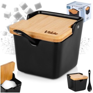 CUKIERNICZKA CERAMICZNA Z ŁYŻECZKĄ CZARNA CUKIERNICA POJEMNIK NA CUKIER 250ML VILDE 139675