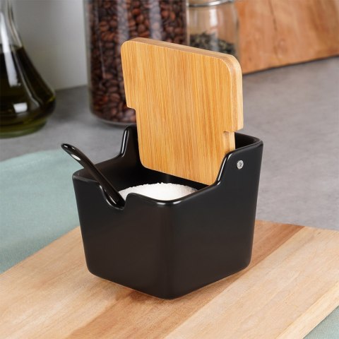 CUKIERNICZKA CERAMICZNA Z ŁYŻECZKĄ CZARNA CUKIERNICA POJEMNIK NA CUKIER 250ML VILDE 139675