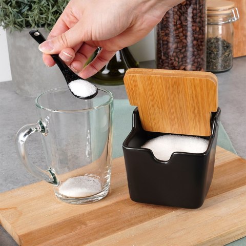 CUKIERNICZKA CERAMICZNA Z ŁYŻECZKĄ CZARNA CUKIERNICA POJEMNIK NA CUKIER 250ML VILDE 139675