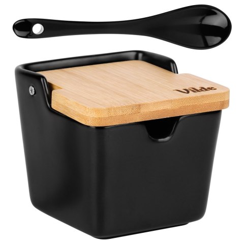 CUKIERNICZKA CERAMICZNA Z ŁYŻECZKĄ CZARNA CUKIERNICA POJEMNIK NA CUKIER 250ML VILDE 139675