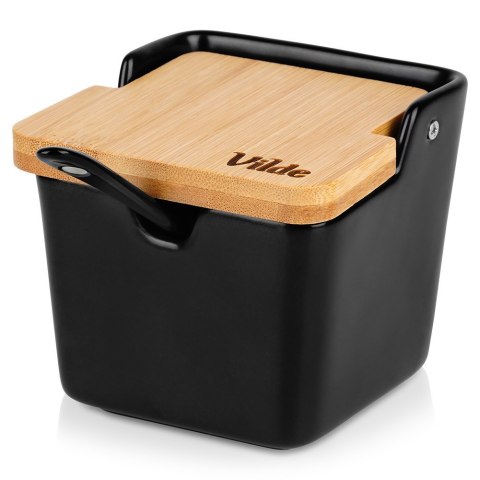 CUKIERNICZKA CERAMICZNA Z ŁYŻECZKĄ CZARNA CUKIERNICA POJEMNIK NA CUKIER 250ML VILDE 139675