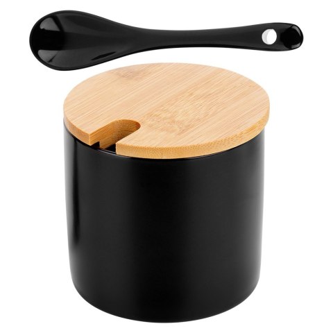 CUKIERNICZKA CERAMICZNA Z ŁYŻECZKĄ CZARNA OKRĄGŁA CUKIERNICA POJEMNIK NA CUKIER 250ML VILDE 139681