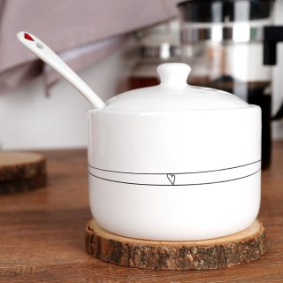 CUKIERNICZKA Z ŁYŻECZKĄ CERAMICZNA BIAŁA CUKIERNICA POJEMNIK NA CUKIER SERCE 300 ML ORION 155401