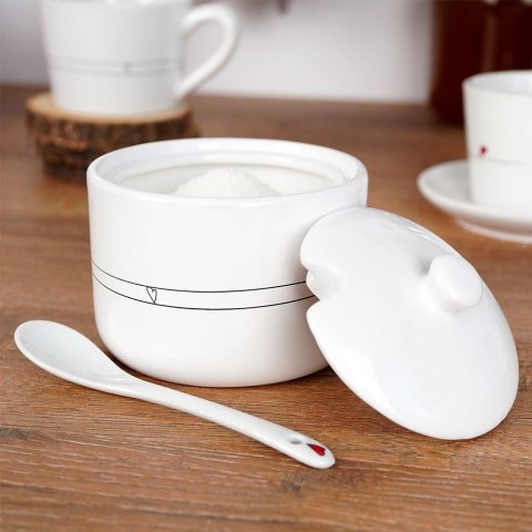 CUKIERNICZKA Z ŁYŻECZKĄ CERAMICZNA BIAŁA CUKIERNICA POJEMNIK NA CUKIER SERCE 300 ML ORION 155401