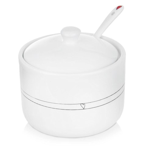 CUKIERNICZKA Z ŁYŻECZKĄ CERAMICZNA BIAŁA CUKIERNICA POJEMNIK NA CUKIER SERCE 300 ML ORION 155401