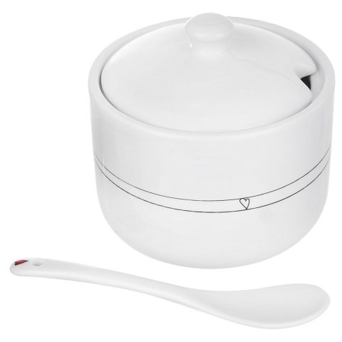 CUKIERNICZKA Z ŁYŻECZKĄ CERAMICZNA BIAŁA CUKIERNICA POJEMNIK NA CUKIER SERCE 300 ML ORION 155401