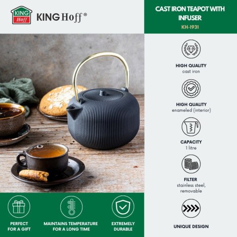 CZAJNICZEK ŻELIWNY ZAPARZACZ DO HERBATY KAWY 1.0L KINGHOFF KH-1931
