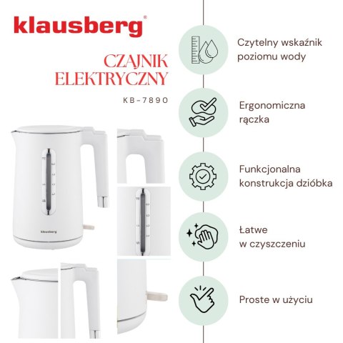 CZAJNIK ELEKTRYCZNY BEZPRZEWODOWY 1.7L BIAŁY KLAUSBERG KB-7890