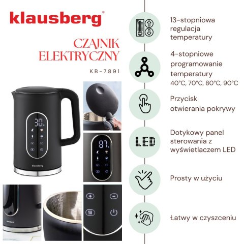CZAJNIK ELEKTRYCZNY Z REGULACJĄ TEMPERATURY 1.7L BEZPRZEWODOWY CZARNY KLAUSBERG KB-7891