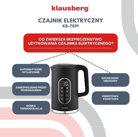 CZAJNIK ELEKTRYCZNY Z REGULACJĄ TEMPERATURY 1.7L BEZPRZEWODOWY CZARNY KLAUSBERG KB-7891