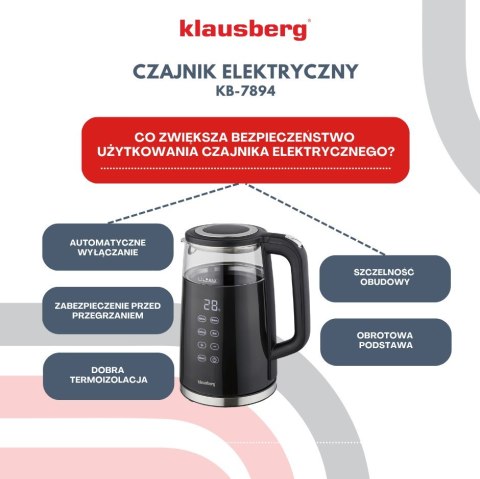 CZAJNIK ELEKTRYCZNY Z REGULACJĄ TEMPERATURY 1.7L BEZPRZEWODOWY CZARNY KLAUSBERG KB-7894