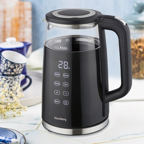CZAJNIK ELEKTRYCZNY Z REGULACJĄ TEMPERATURY 1.7L BEZPRZEWODOWY CZARNY KLAUSBERG KB-7894