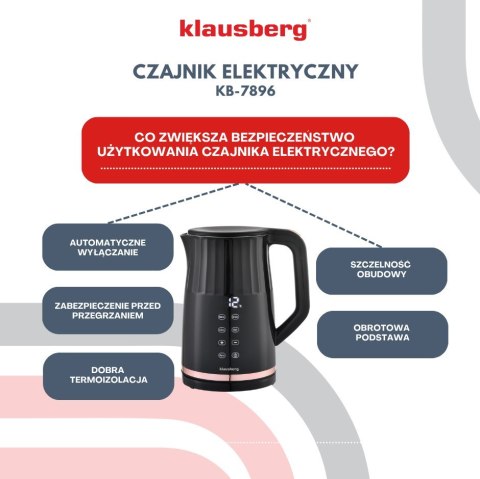 CZAJNIK ELEKTRYCZNY Z REGULACJĄ TEMPERATURY 1.7L BEZPRZEWODOWY CZARNY KLAUSBERG KB-7896