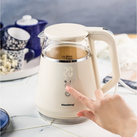 CZAJNIK ELEKTRYCZNY Z REGULACJĄ TEMPERATURY MAŁY 1.0L BEZPRZEWODOWY KREMOWY KLAUSBERG KB-7893