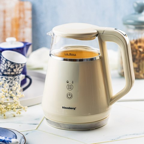 CZAJNIK ELEKTRYCZNY Z REGULACJĄ TEMPERATURY MAŁY 1.0L BEZPRZEWODOWY KREMOWY KLAUSBERG KB-7893