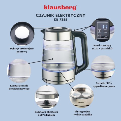 CZAJNIK ELEKTRYCZNY Z REGULACJĄ TEMPERATURY SZKLANY 1.7L KLAUSBERG KB-7888