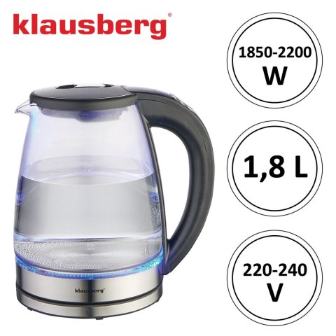 CZAJNIK ELEKTRYCZNY Z REGULACJĄ TEMPERATURY SZKLANY 1.8L KLAUSBERG KB-7887